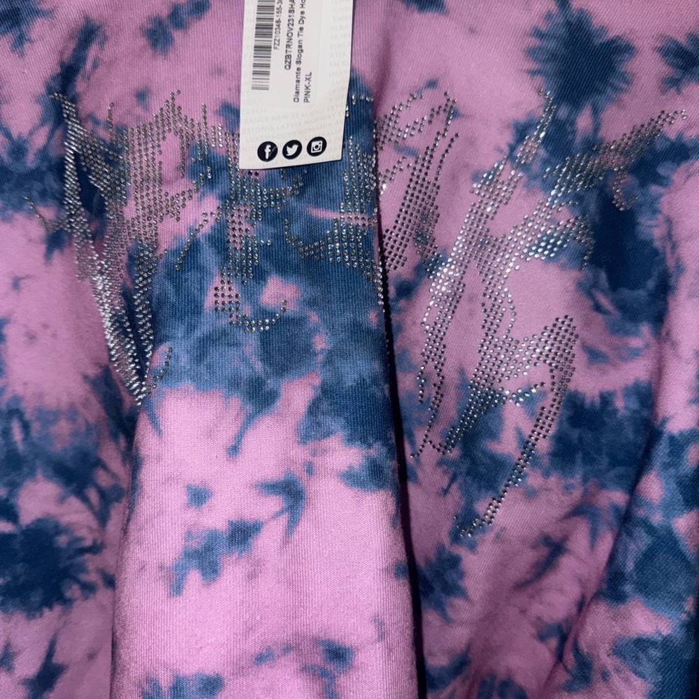 Boohoo Women Diamante Slogan Tie Dye Cropped Hoodie - Picture 5 of 5
